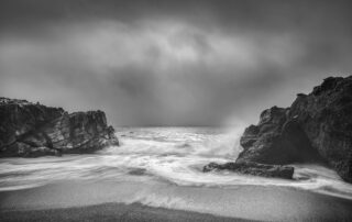 Photo of Point Lobos State Natural Reserve ocean view in black and white. Photo credit: Manny Espinoza.